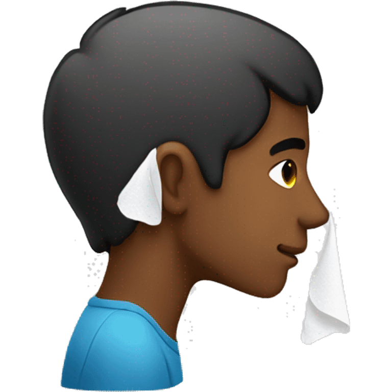 A side profile of a young man with a tissue covering their ear emoji