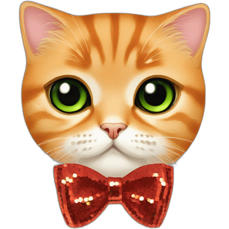 orange scottish fold cat face only green eyes red sequin bow emoji