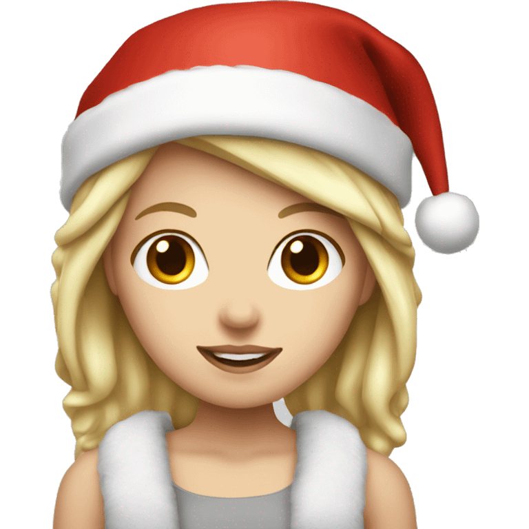 Blonde white girl with Christmas hat emoji