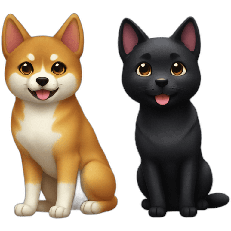 shibainu and black cat lovely emoji