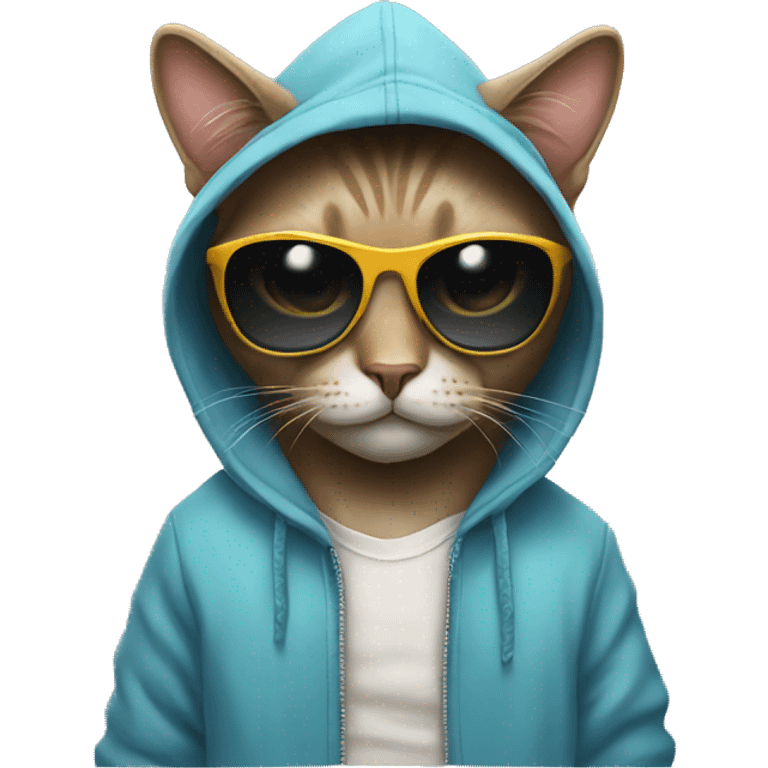 Cat with sunglasses and a hoodie emoji