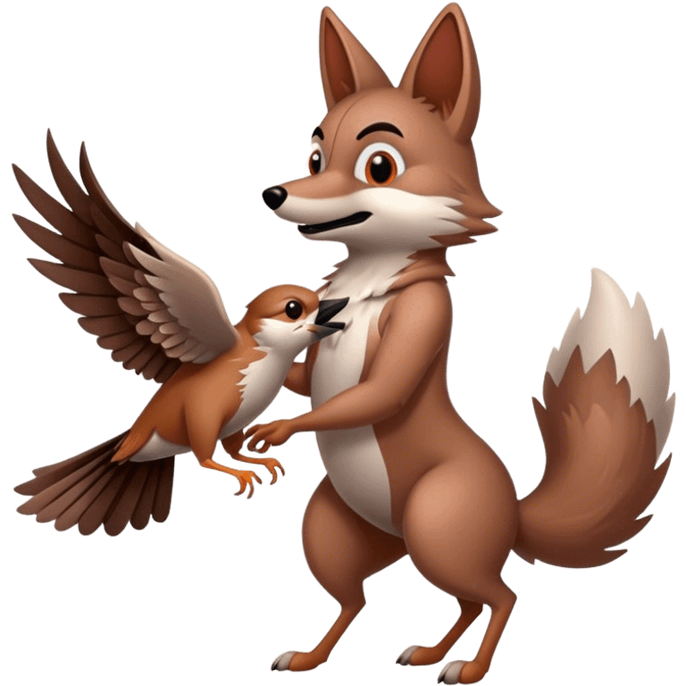 the coyote takes the sparrow from the poop emoji