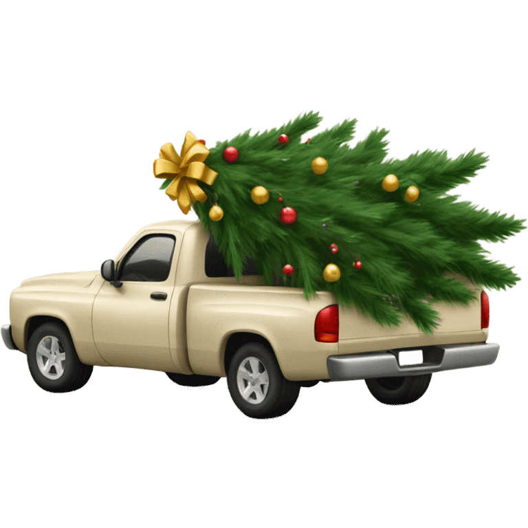 Beige pickup truck carrying decorated christmas tree emoji