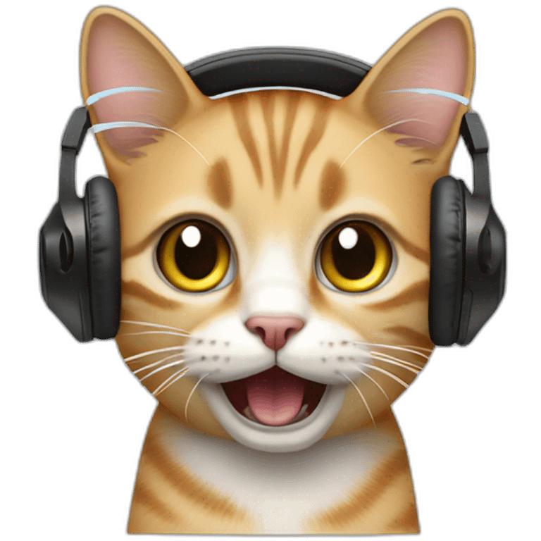 cat with wireless headphone surprised to hear the microphone sound emoji