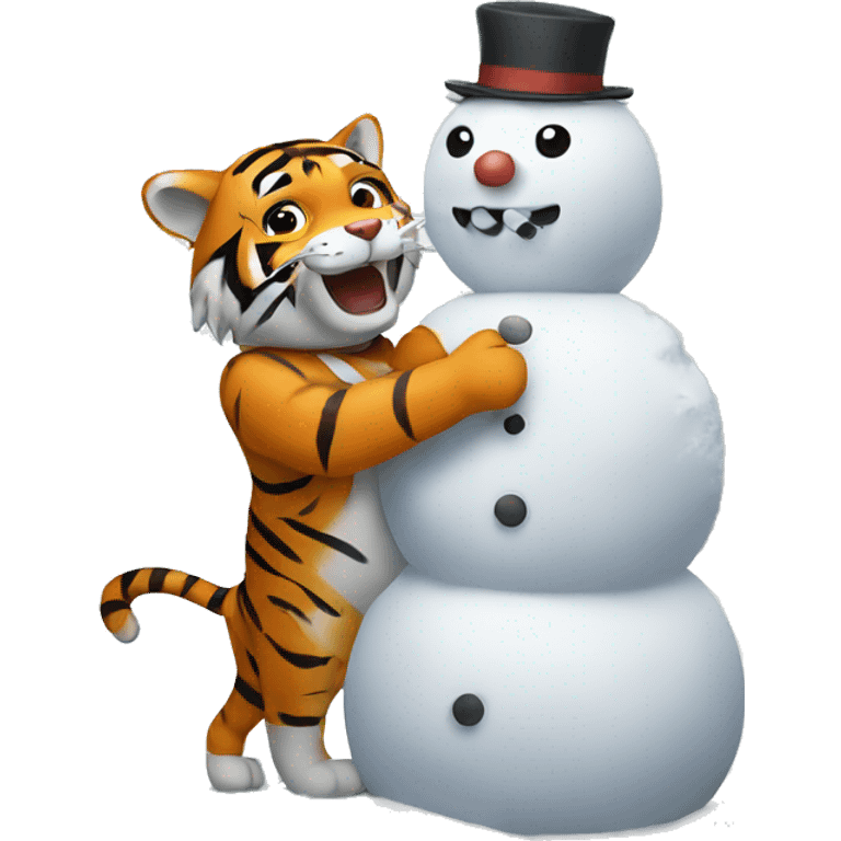 Tiger building snowman emoji