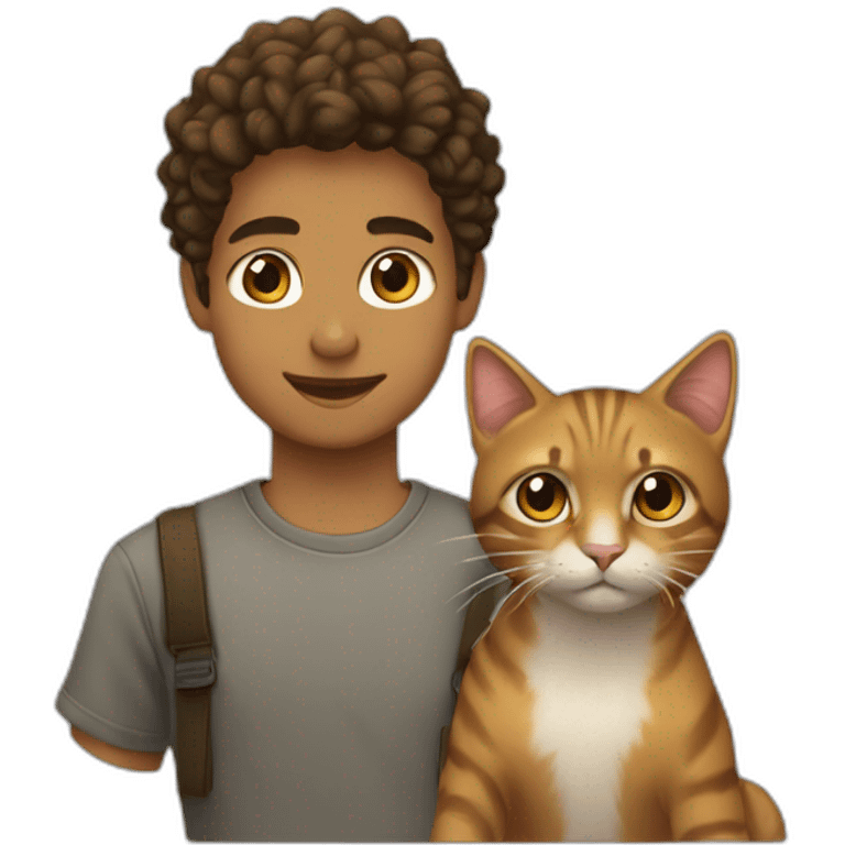 joven pelo castaño con gato atigrado emoji