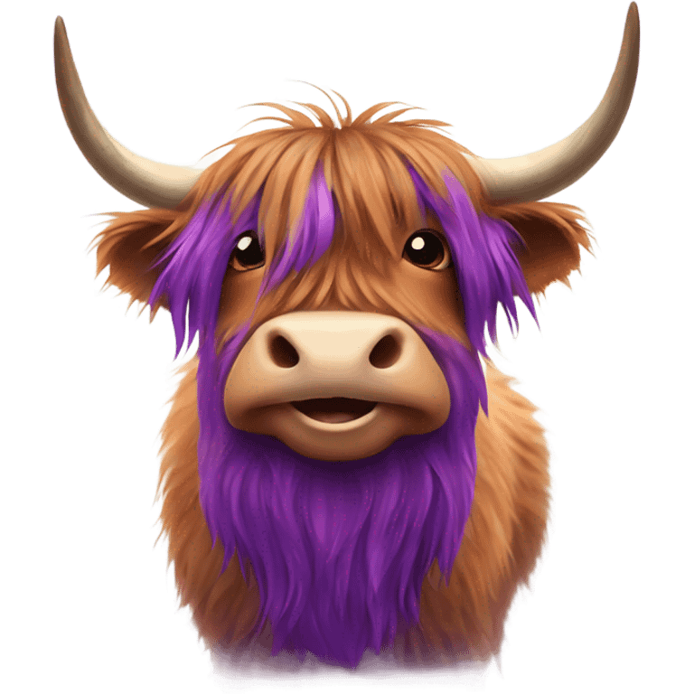 happy highland cow with purple fur emoji