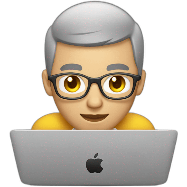 software engineer (white man, buzz cut hair, white gold earrings) in front of laptop, apple-style emoji