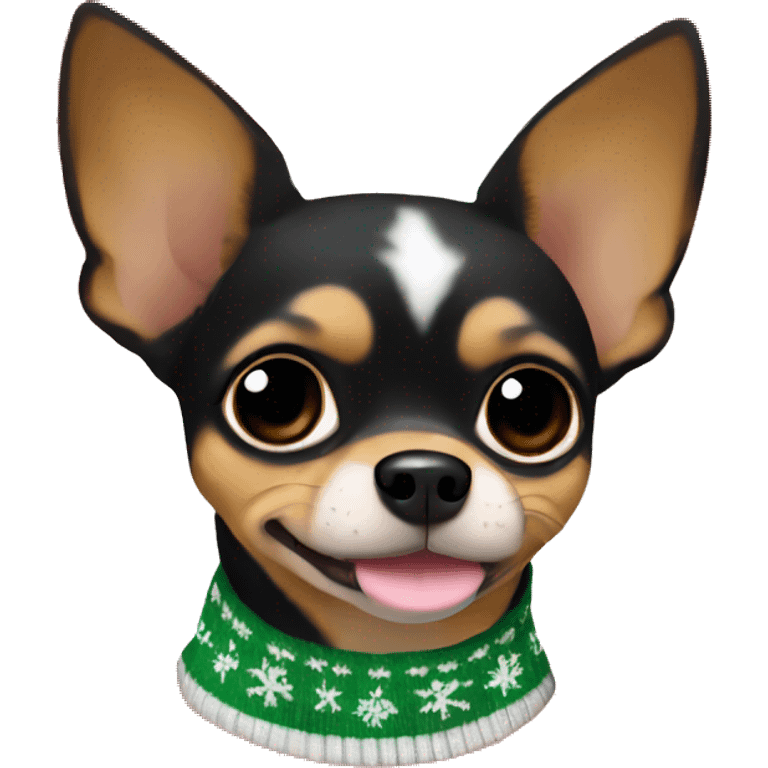 Black brown chihuahua with Christmas sweater laying down  emoji