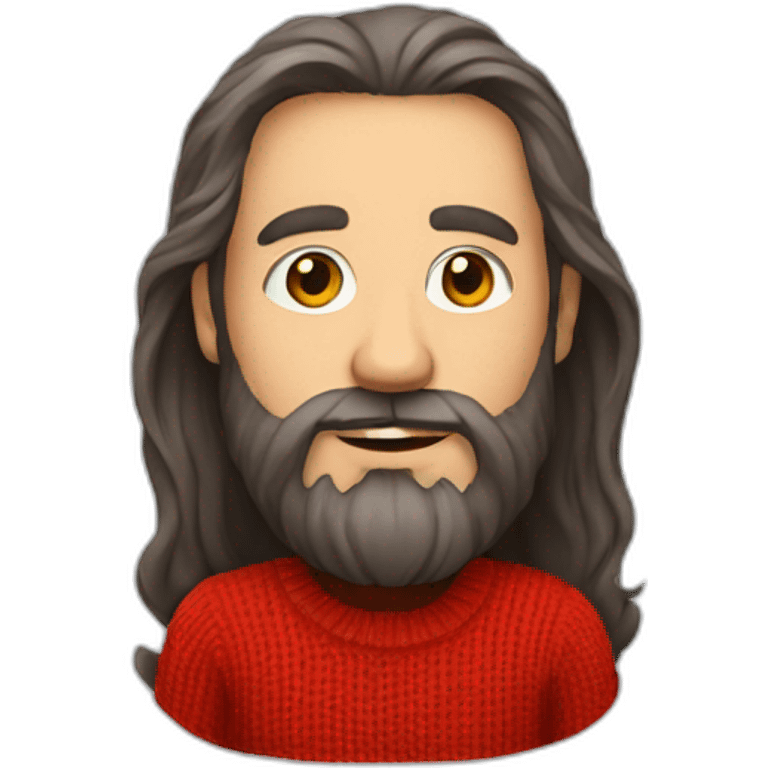 Middle age man with long beard and long hair and in red sweater emoji