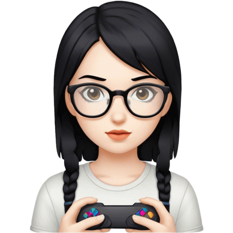 gamer, black hair girl with glasses emoji