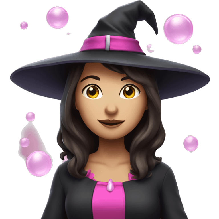 a witch brunette witch with pink clothing and bubbles emoji