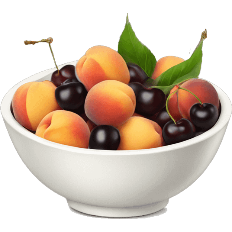 Bowl of peaches and black cherries emoji