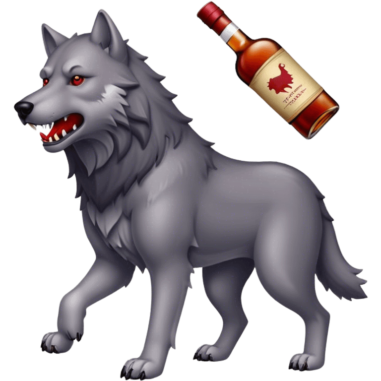 Dire wolf with a bottle of red whiskey emoji