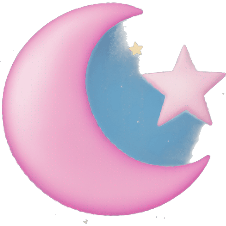 crescent pink moon with blue star emoji