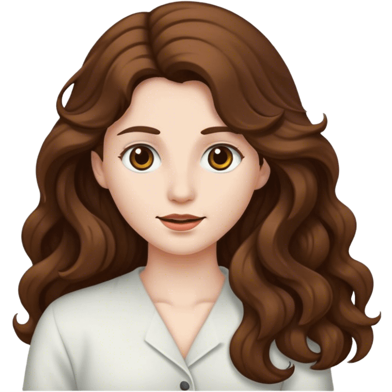 long brown wavy hair and white skin emoji