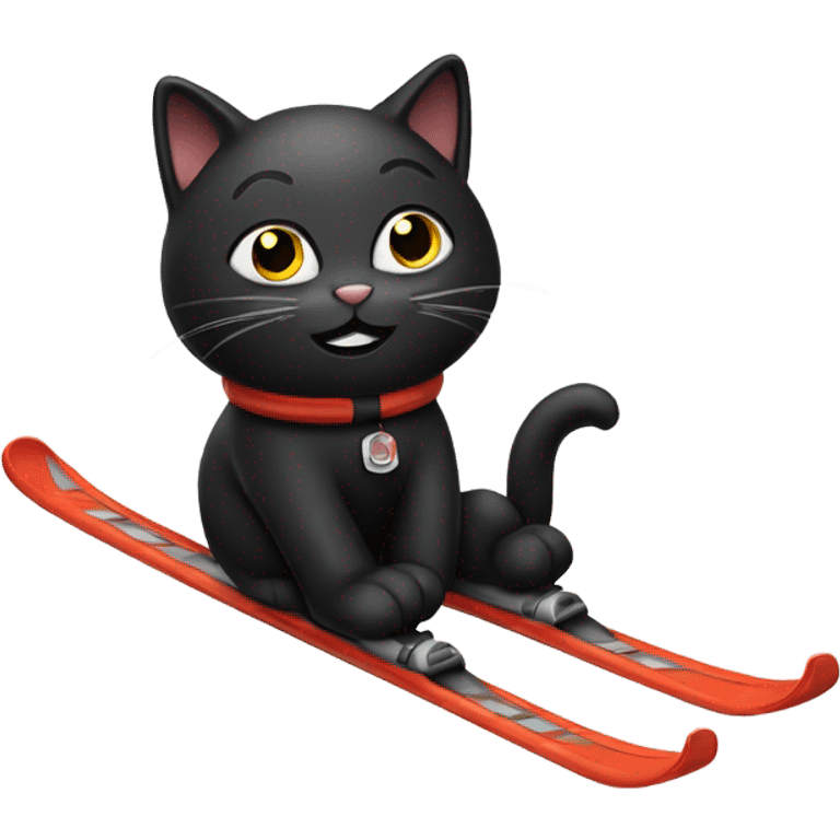 Black cat skiing with poles emoji