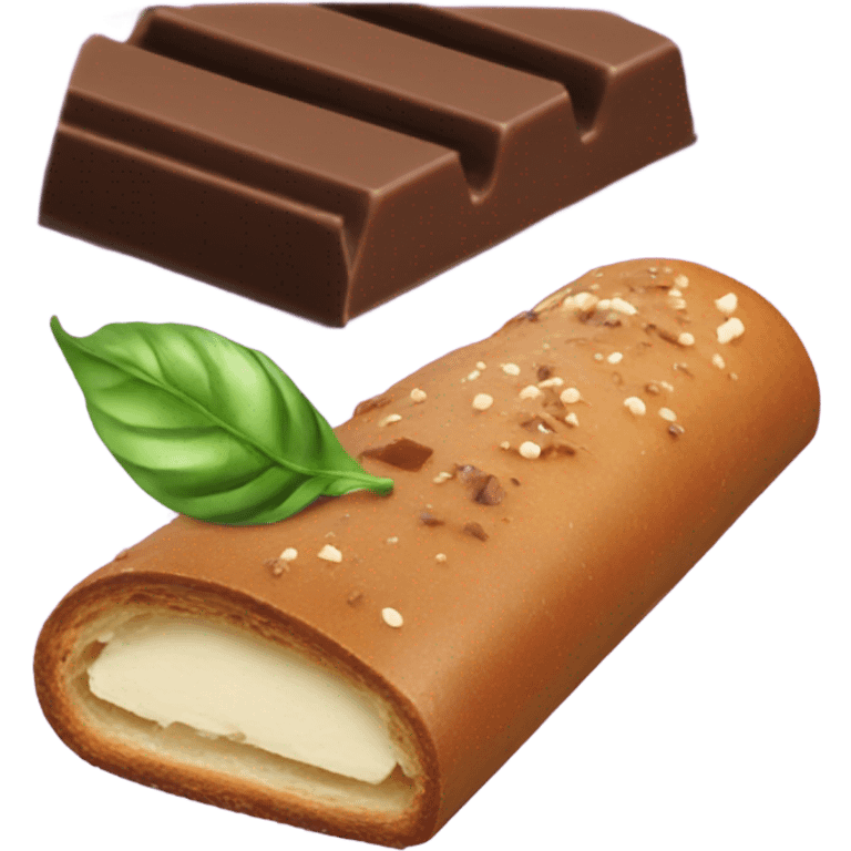 Chocolate bar and bagels with basil leaves  emoji