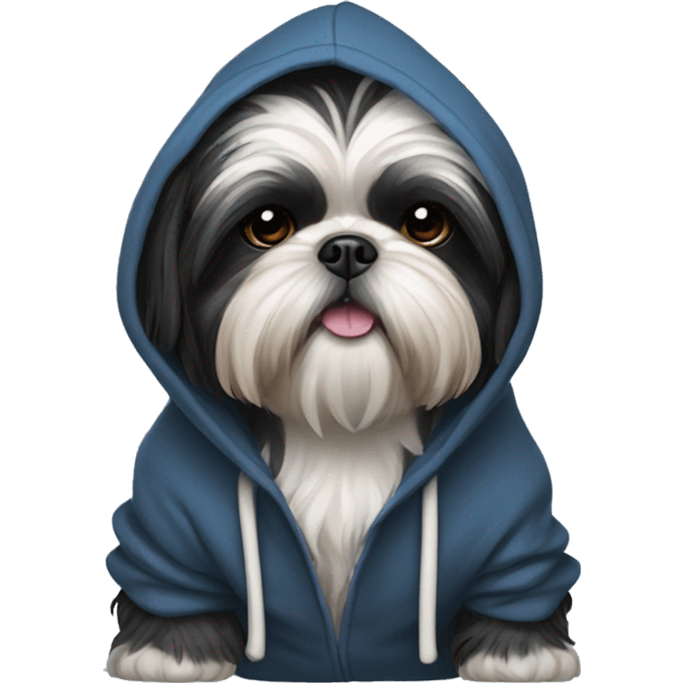 Black shih tzu wearing a hoodie emoji