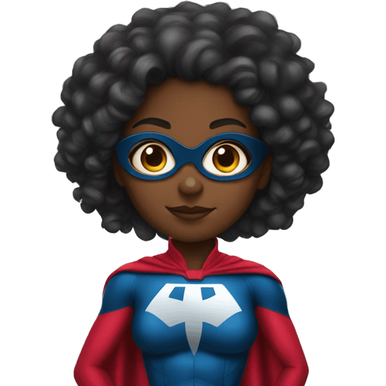 black girl with curly hair and superhero outfit emoji