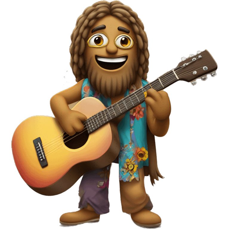 anthropomorphic hippie-guitar showing a sign of peace emoji