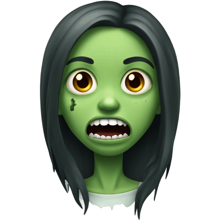 Green Zombie brunette long hair girl with mouth open horror  emoji