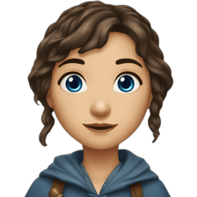 Hobbit femme brune yeux bleus emoji