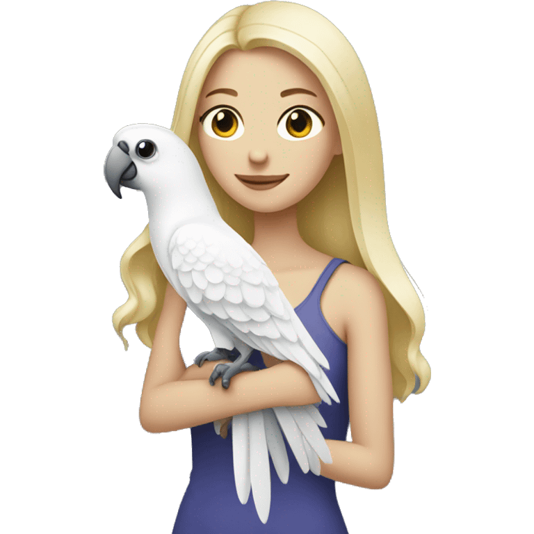 blonde girl holding white parrot emoji