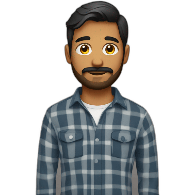 indian young guy with a light mustache and beard wearing a flannel emoji