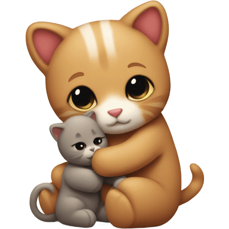 cat hugs a little bear emoji