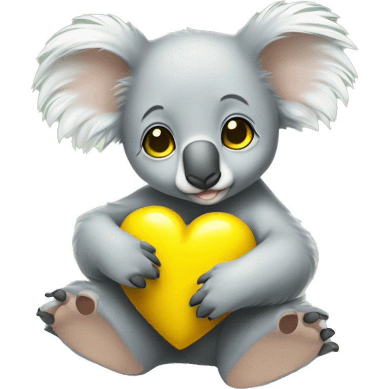 Baby koala with yellow heart in its paws emoji