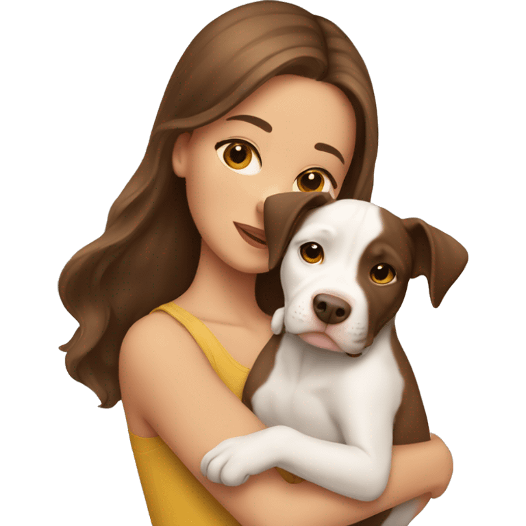 girl with brown hair holding pitbull puppy close to her face emoji