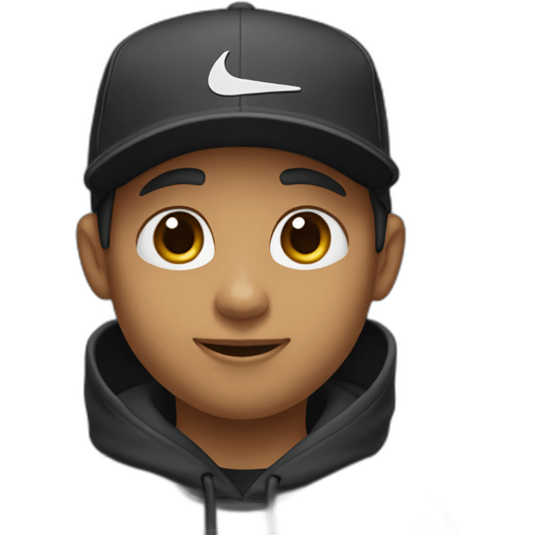 light brown boy with hair until his ears wearing a black nike cap and nike hoodie and waving his hand emoji