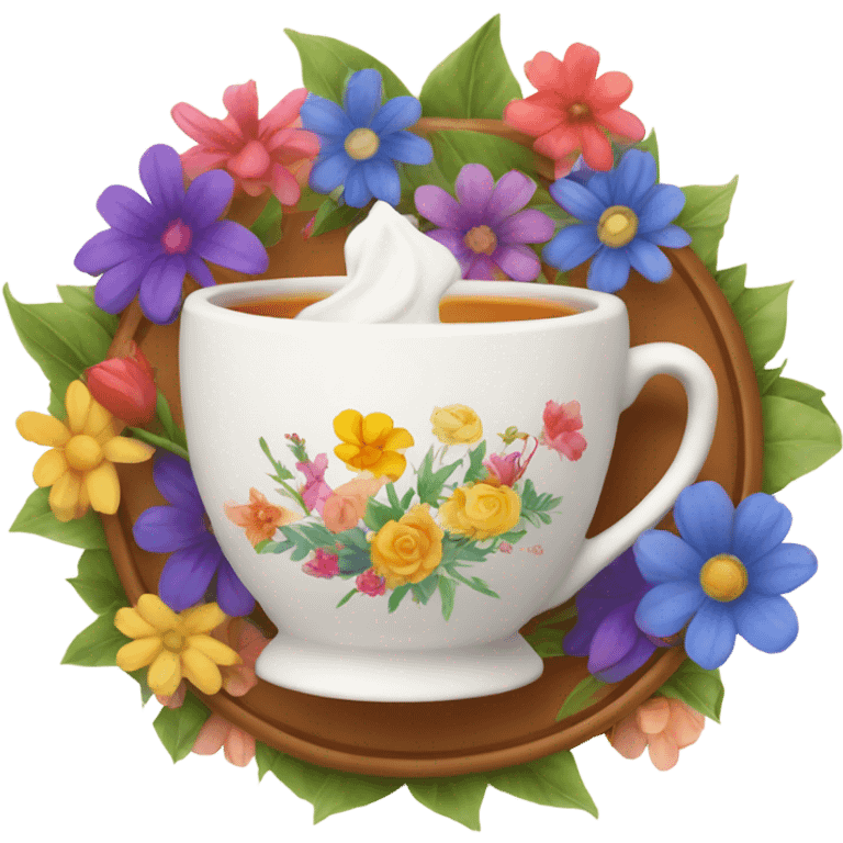 Tea in a nice cup with flowers emoji