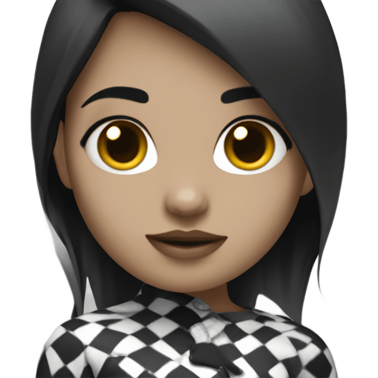 Girl with white skin, black checks,black hair,black ryes emoji