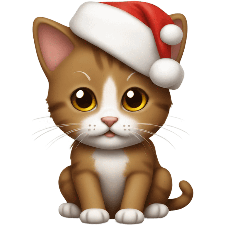 Little brown kitten with Santa hat emoji