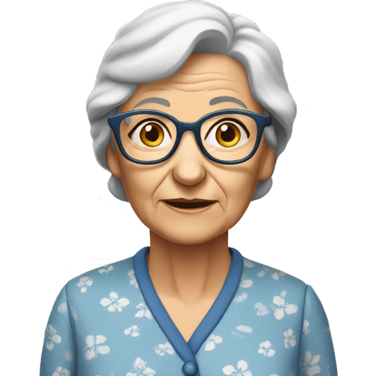 An  elderly  European  woman  with  glasses  and  wrinkles,  dressed  in  pajamas. emoji