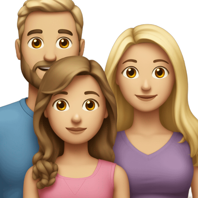 Puerto rican beard short brown hair  husband with blond long hair wife and brown long hair daughter Family  emoji