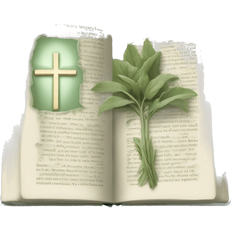 Open Light Sage green holy Bible with a light coloured gardens coming from the sides of the Bible  emoji