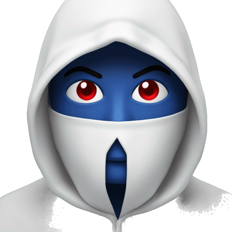 The logo shows a hooded figure split into blue and red halves with fierce eyes. Below is bold "GEPAI" text. Radiating lines add energy. For an emoji, focus on the hooded face and color split. emoji