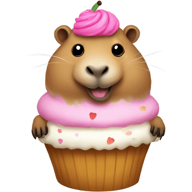 Capybara  dressed as a cupcake  emoji