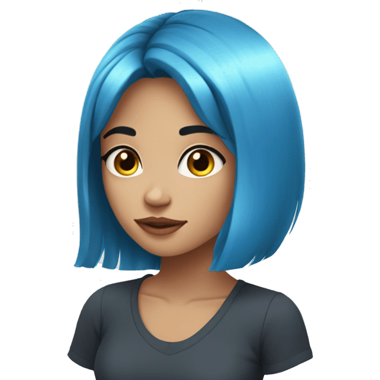 21 years old girl, with blue hair bang, blue eyes, beautiful  emoji