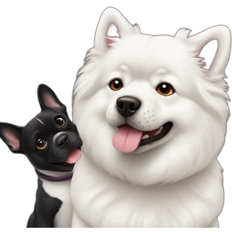 samoyed and black french bulldog playing emoji