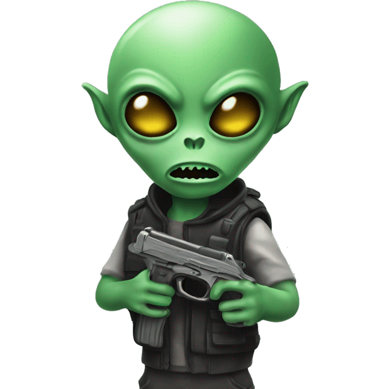 Alien holding gun emoji