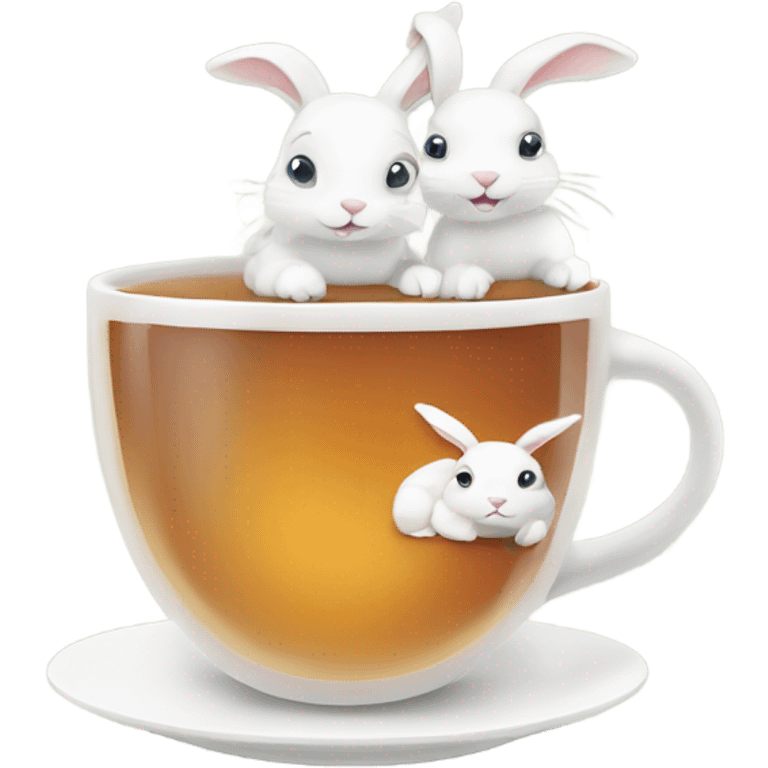 Cup of tea with white cute rabbits  emoji