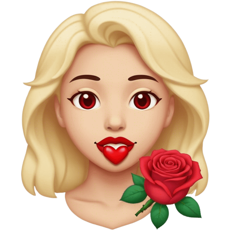 A emoji of someone with love heart eyes and a rose in their mouth  emoji