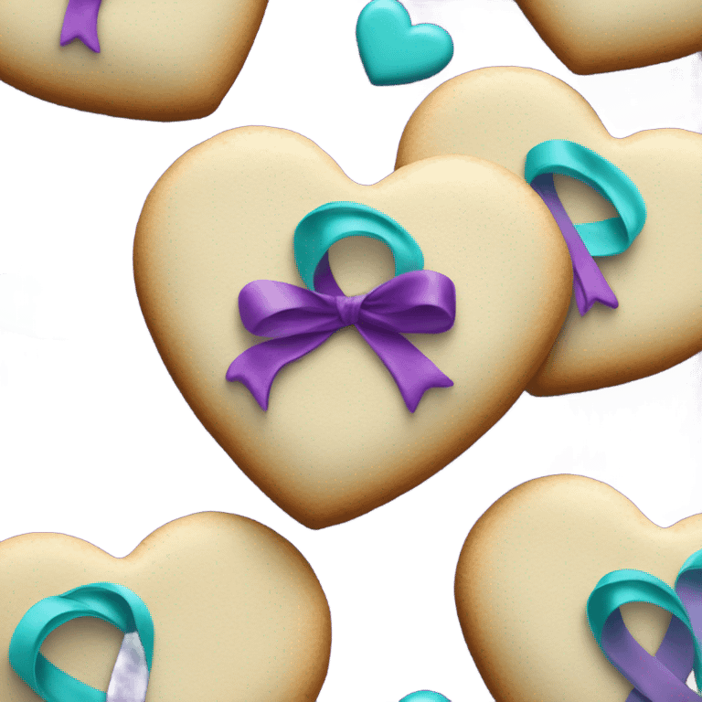 Cookie heart with teal purple ribbon emoji