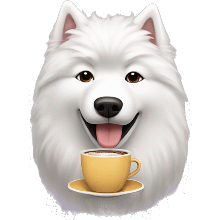 Samoyed dog drinking coffee emoji