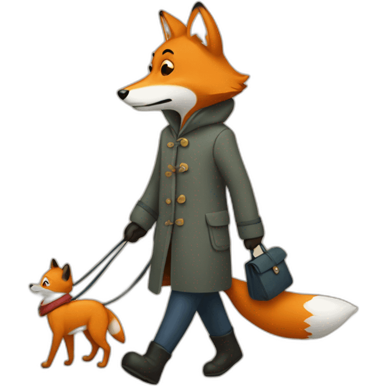 fox in a coat walking a dog emoji