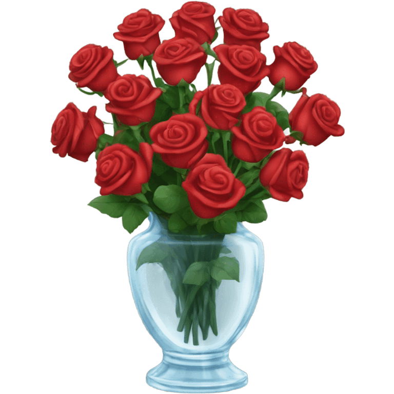 Bouquet of many red roses in a crystal vase  emoji